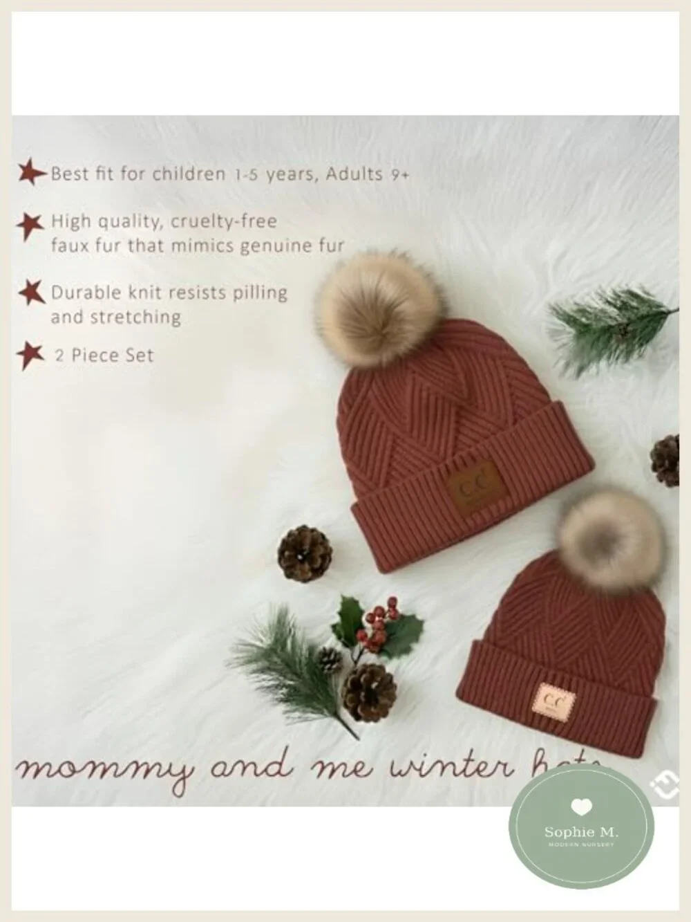 Matching Mom and Toddler Girl Knit Pom Beanie Set, Winter Hats